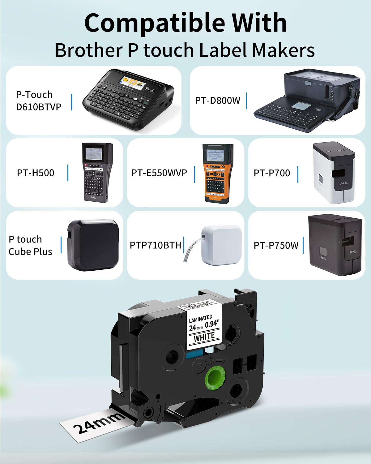 Upwinning TZE-251 Ruban 24mm Compatible avec Brother P Touch Ruban 24 mm x 8 m Tze 251 Tz251 Aze 251, Recharge Tze 24mm pour Brother Ptouch Cube P710BTZG1 D600VP P700 P750W 2430 E550W P750W D610BT