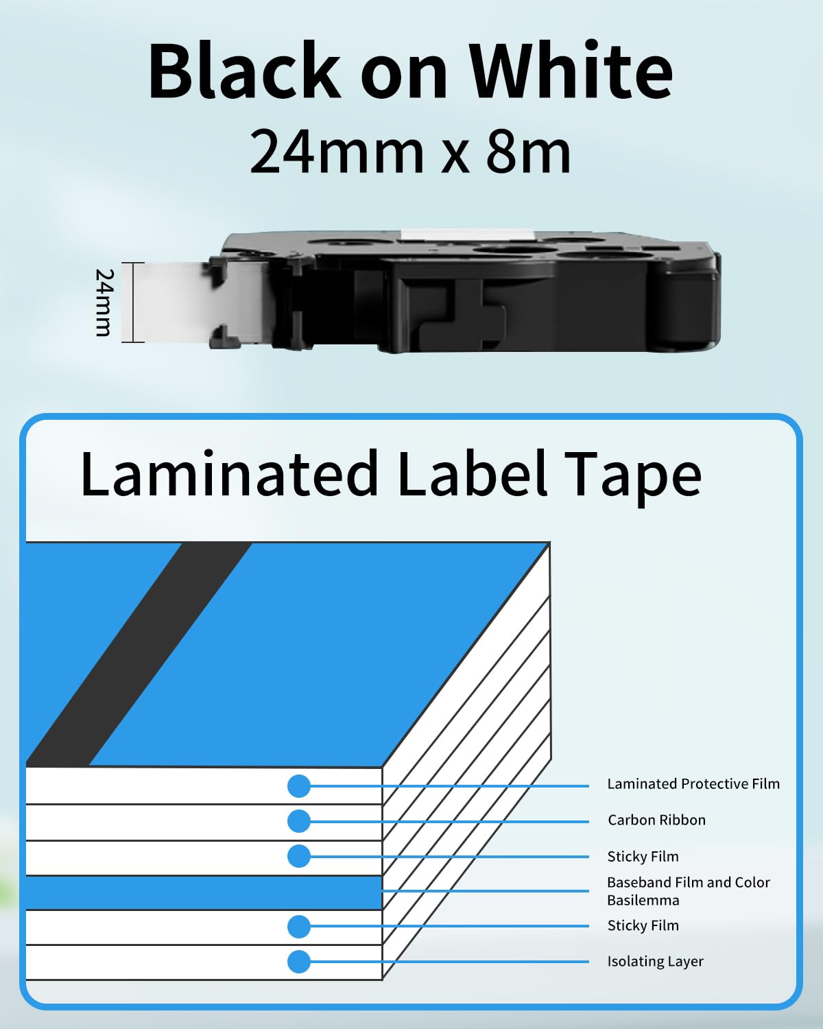 Upwinning TZE-251 Ruban 24mm Compatible avec Brother P Touch Ruban 24 mm x 8 m Tze 251 Tz251 Aze 251, Recharge Tze 24mm pour Brother Ptouch Cube P710BTZG1 D600VP P700 P750W 2430 E550W P750W D610BT
