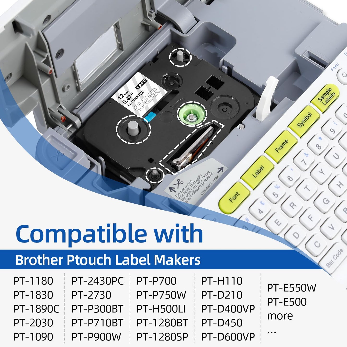 Upwinning TZe-135 TZe135 AZe135 Compatible avec Brother P-Touch Ruban Transparent Blanc 12 mm 0,47 Blanc sur Transparent pour Brother P touch H100LB PT-H100R PT-D400 D200 D210 H107B PT300BT Cube