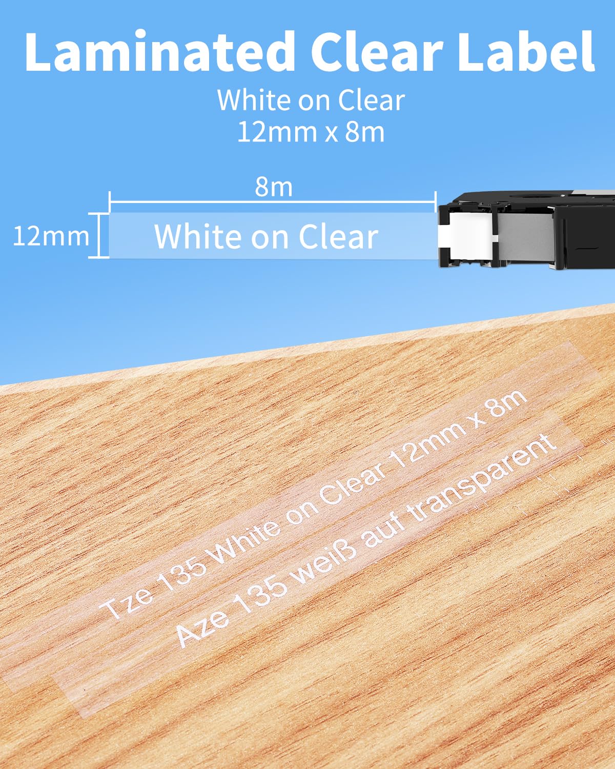 Upwinning TZe-135 TZe135 AZe135 Compatible avec Brother P-Touch Ruban Transparent Blanc 12 mm 0,47 Blanc sur Transparent pour Brother P touch H100LB PT-H100R PT-D400 D200 D210 H107B PT300BT Cube