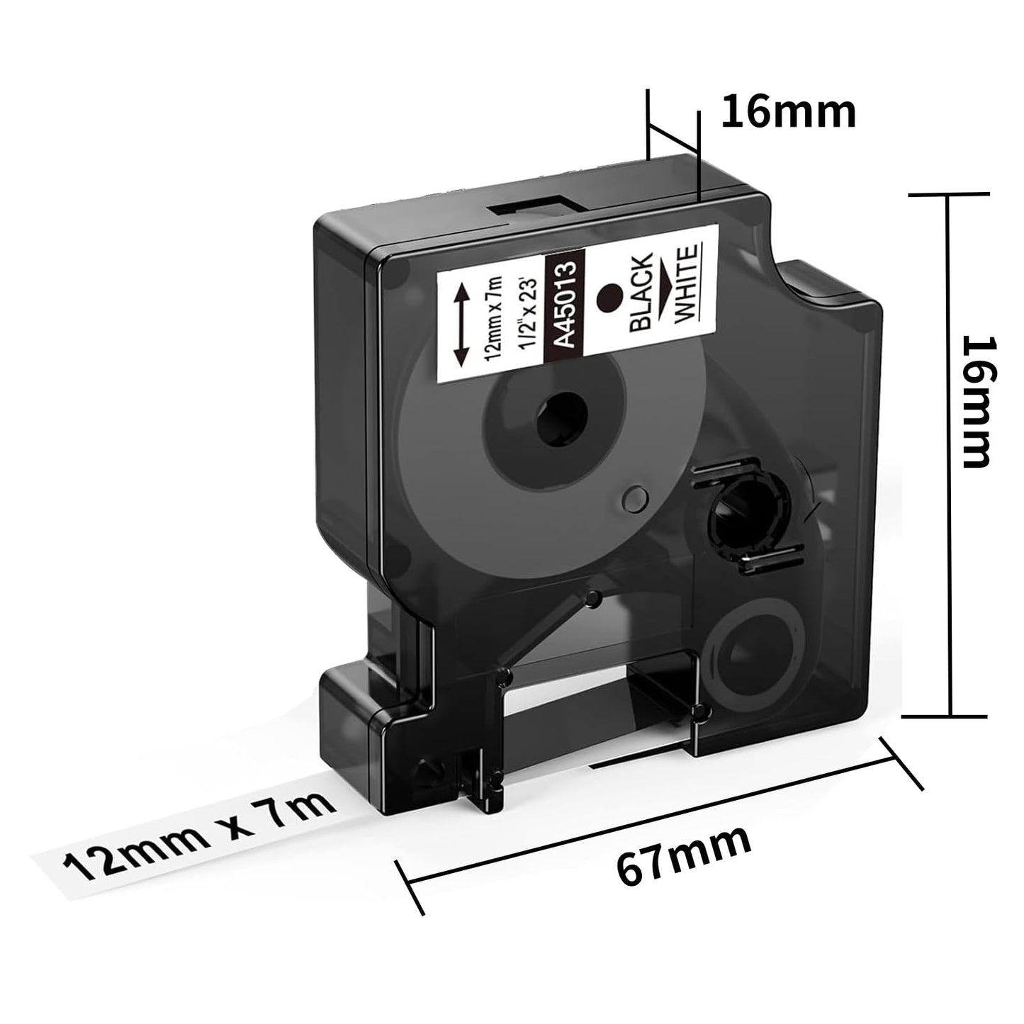 Upwinning Compatible Dymo D1 Cinta 45013, Recambio Dymo D1 12mm x 7m A45013 S0720530s Negro sobre Blanco para Dymo LabelManager 160 210D 360D 280 PnP LabelPoint 300 350, 3 paquetes