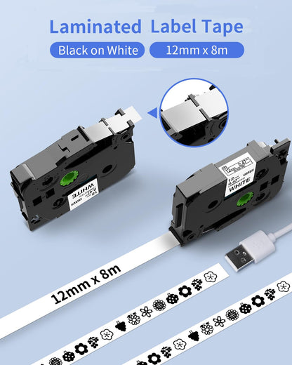 5X Upwinning TZe-231 TZe231 12mm Black on White Compatible with Brother Label Tape 12mm 0.47, Tz Tape 12mm Black on White for Brother P Touch Label Maker 1000 1010 H105 PT-H110 H101C H200 P300BT