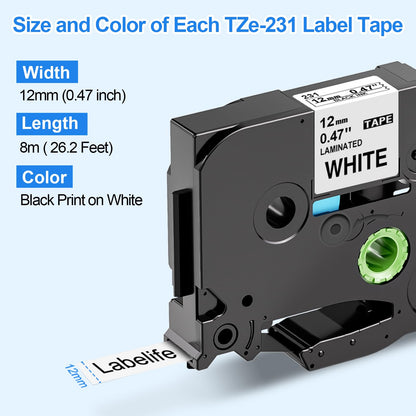 3 x Upwinning AZe-231 TZe-231 12mm Compatible pour Brother P-touch Ruban 12mm 0.47 Noir sur Blanc, Recharge Tze Ruban 12mm pour Etiqueteuse Brother PT-H110 PT-H200 PT-H100LB PT-H107B H105 1000 D210