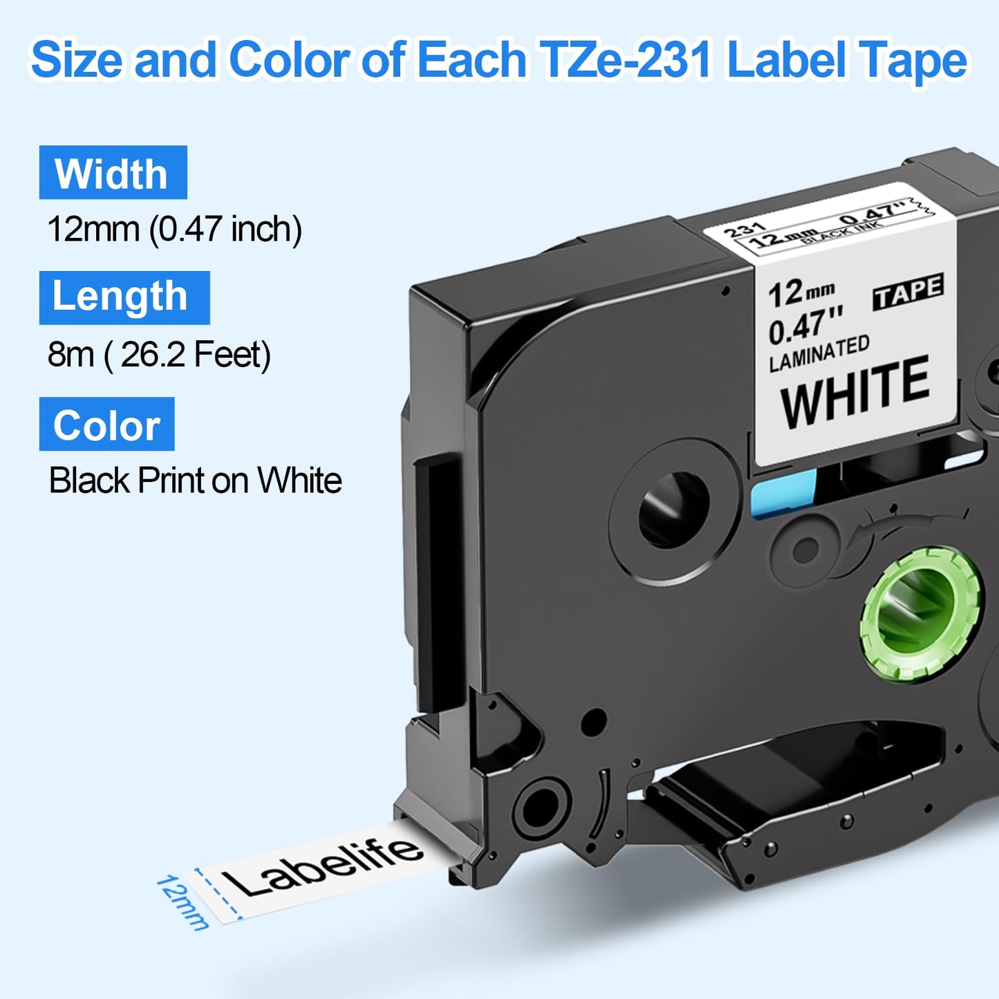 Upwinning Compatible Tze-231 Brother Label Tape 12mm for Brother Label Printer, Replace Brother P-Touch Tape 12mm 0.47 Laminated, Tze Tape 12mm for P-Touch 1000 H100R H110 H108 H101C H200, 3-Pack