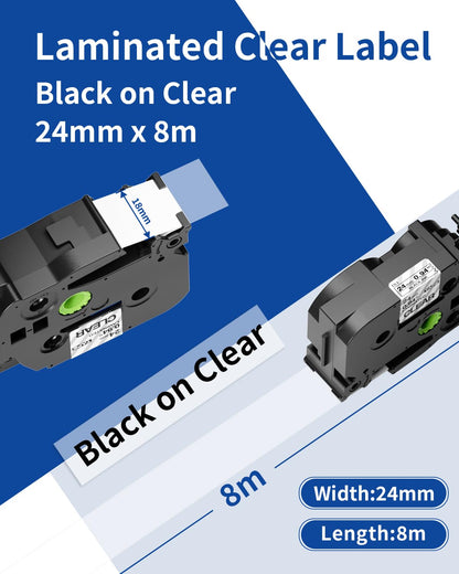 Upwinning Tze-151 Tze 151 Tze 24mm Bänder Transparent Kompatibel mit Brother P-touch Bänder 24mm Transparent, P Touch Bänder 24mm Clear für Brother PT-D600 E500 E550W H500 P750W P700 P710BT