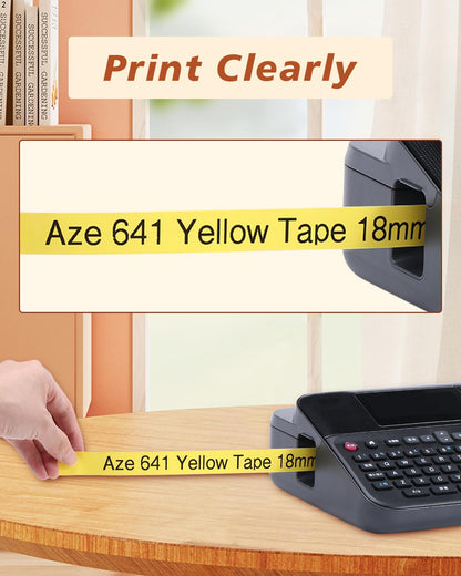 Upwinning Nastri per Etichette Compatibile per Brother P-Touch Nastro 18mm Giallo Tze641 Tze-641, Etichette Giallo 18mm Compatibile per Brother Etichettatrice D610BTVP P710BT P900WC PT2430