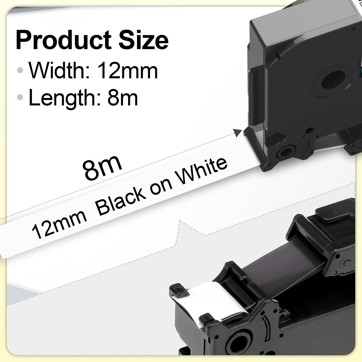 Upwinning TZE-231 Compatible Brother Label Printer Tape 12mm, Replace Brother P Touch Tze Tape TZe231 AZe-231 TZ231 12mm Laminated White for Brother Ptouch H101C H110 H107 H108 H100LB D210 1000, 4X