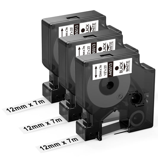 3x Upwinning 45013 Etichette 12mm x 7m Compatibile per Dymo D1 Nastro 12mm x 7m 45013 S0720530 Nero su Bianco, Compatibile per Etichettatrice Dymo LabelManager 160 200 210D 280 360D 420P 500TS PnP