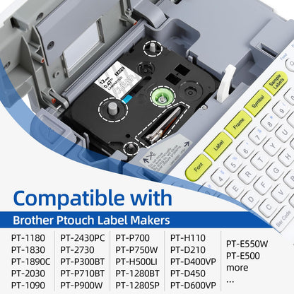 Upwinning TZe-135 TZe135 AZe135 Compatible avec Brother P-Touch Ruban Transparent Blanc 12 mm 0,47 Blanc sur Transparent pour Brother P touch H100LB PT-H100R PT-D400 D200 D210 H107B PT300BT Cube