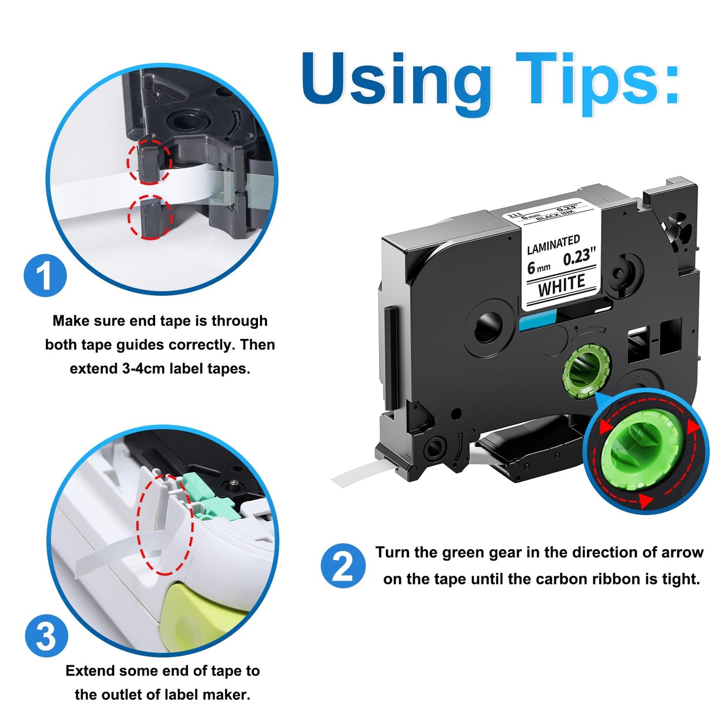 Upwinning Compatible TZe211 TZe-211 Brother P touch Ruban 6mm AZe-211 TZ Tape 6mm Cassette Laminé Noir sur Blanc, Recharge Tze 6mm pour Brother P-touch H107B H200 1000 1005 1010 H100R H105 H100LB