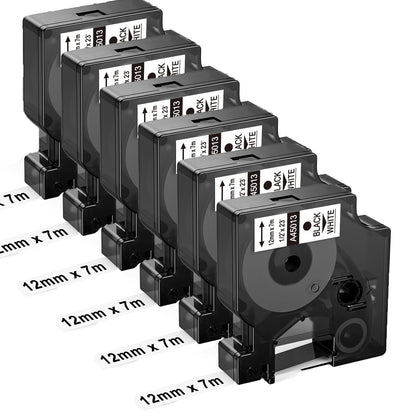 Upwinning Nastro per Eticehtte Compatibile con Dymo D1 12mm x 7m 45013 S0720530 A45013 Nero su Bianco, Compatibile per Dymo LabelManager 160 210D 280 360D 420P PNP Labelpoint 250 100 150, 6 confezione