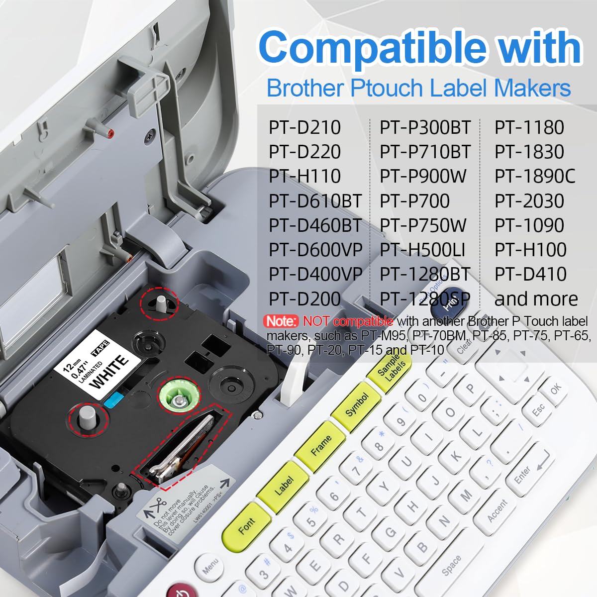 3x Upwinning TZe 231 TZe-231 TZe231 Nastro Etichettatrice 12mm Compatibile con Brother P-Touch Nastro 12mm x 8m Bianco, Compatibile per Brother Etichettatrice PTH100R H108G H107B H105 900 1000 1005