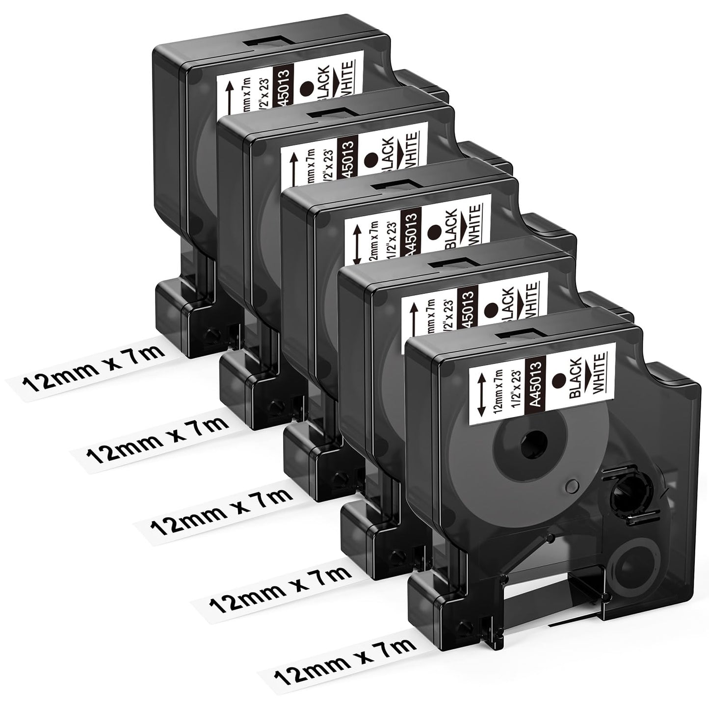 Upwinning Compatibile con Dymo D1 Nastro 12mm x 7m 45013 S0720530 A45013, Compatibile per Dymo LabelManager 160 210D 260P 280 360D 420P PnP 450 450D, Nero su Bianco, confezione da 5