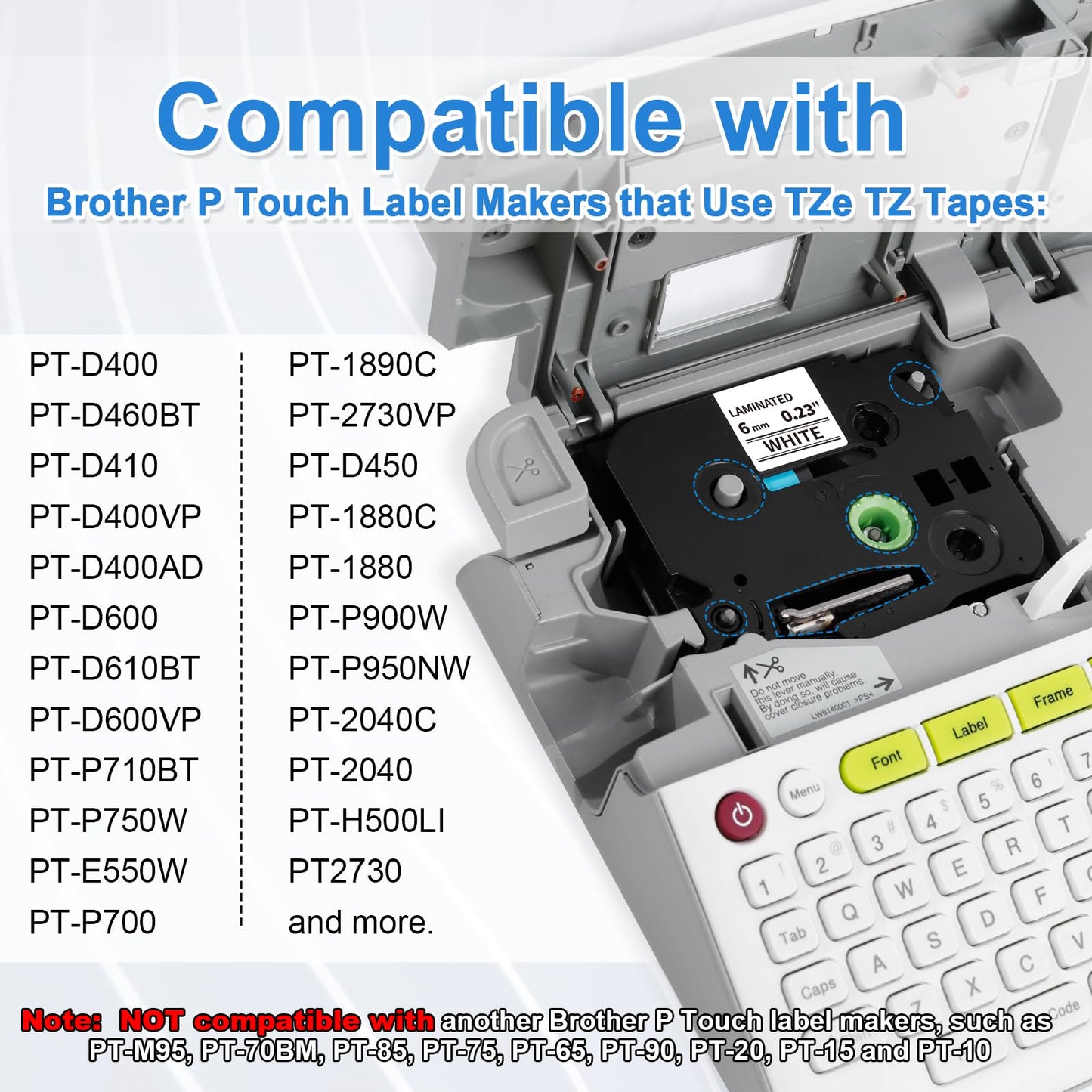 Upwinning Compatible TZe211 TZe-211 Brother P touch Ruban 6mm AZe-211 TZ Tape 6mm Cassette Laminé Noir sur Blanc, Recharge Tze 6mm pour Brother P-touch H107B H200 1000 1005 1010 H100R H105 H100LB