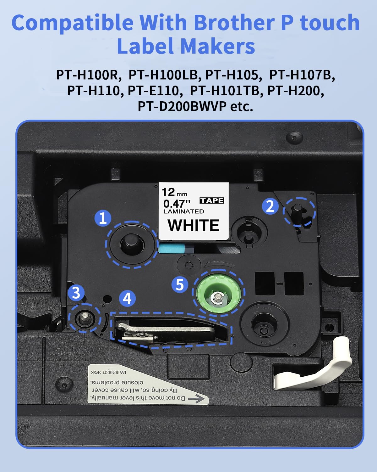 5X Upwinning TZe-231 TZe231 12mm Black on White Compatible with Brother Label Tape 12mm 0.47, Tz Tape 12mm Black on White for Brother P Touch Label Maker 1000 1010 H105 PT-H110 H101C H200 P300BT