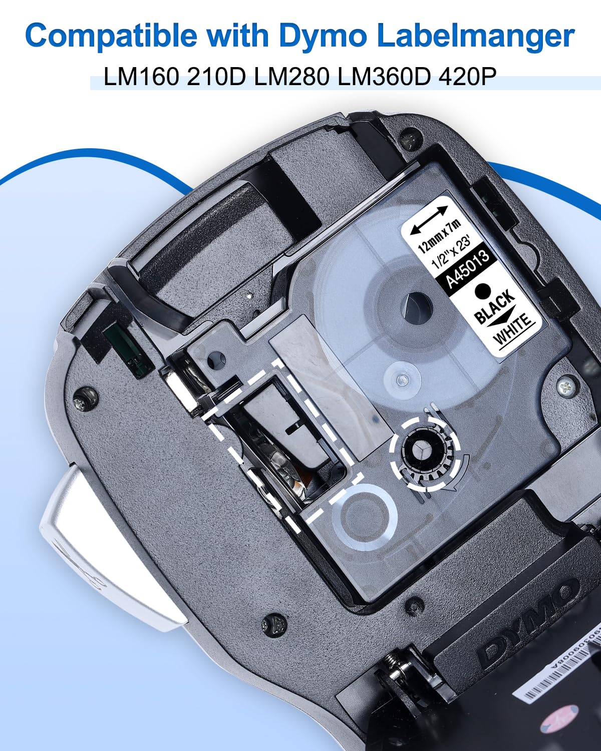 Upwinning 45013 Nastro per Etichette Compatibile con Dymo D1 45013 Natro 12mm x 7m S0720530 Nero su Bianco, Compatibile per Dymo Label Manager 160 210D 260P 280 360D 420P PnP 450 450D, Confezione da 2